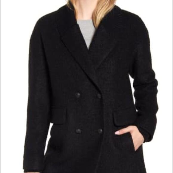 Kenneth Cole Double Breasted Rib Trim Boucle Coat WOMENS Small Jacket  Black NEW - Picture 1 of 11